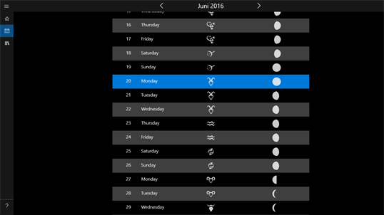 Ursel's moon calendar screenshot 2