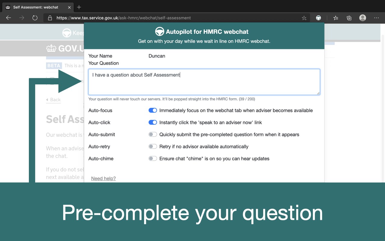 Webchat Autopilot for HMRC