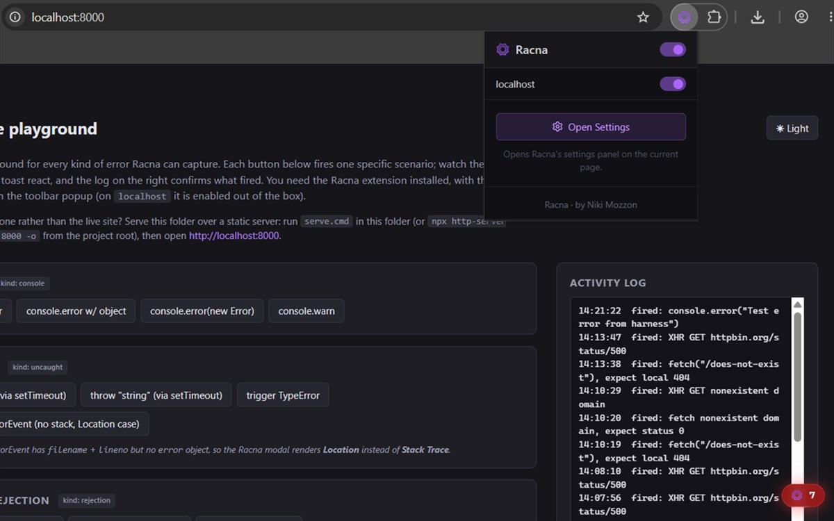Racna - Error Notifier & Failed Request Catcher
