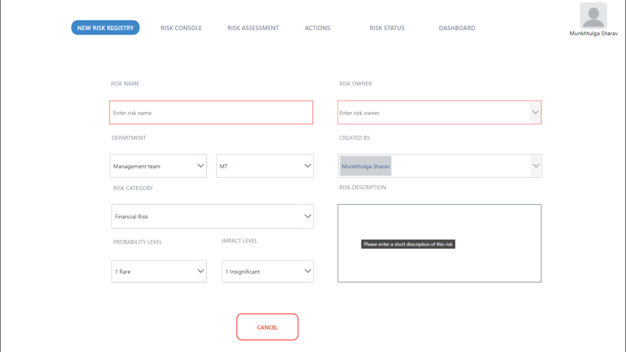 Snapshot 1 of Risk management system
