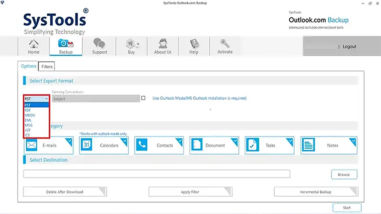 Snapshot 3 of SysTools for Outlook.com Backup
