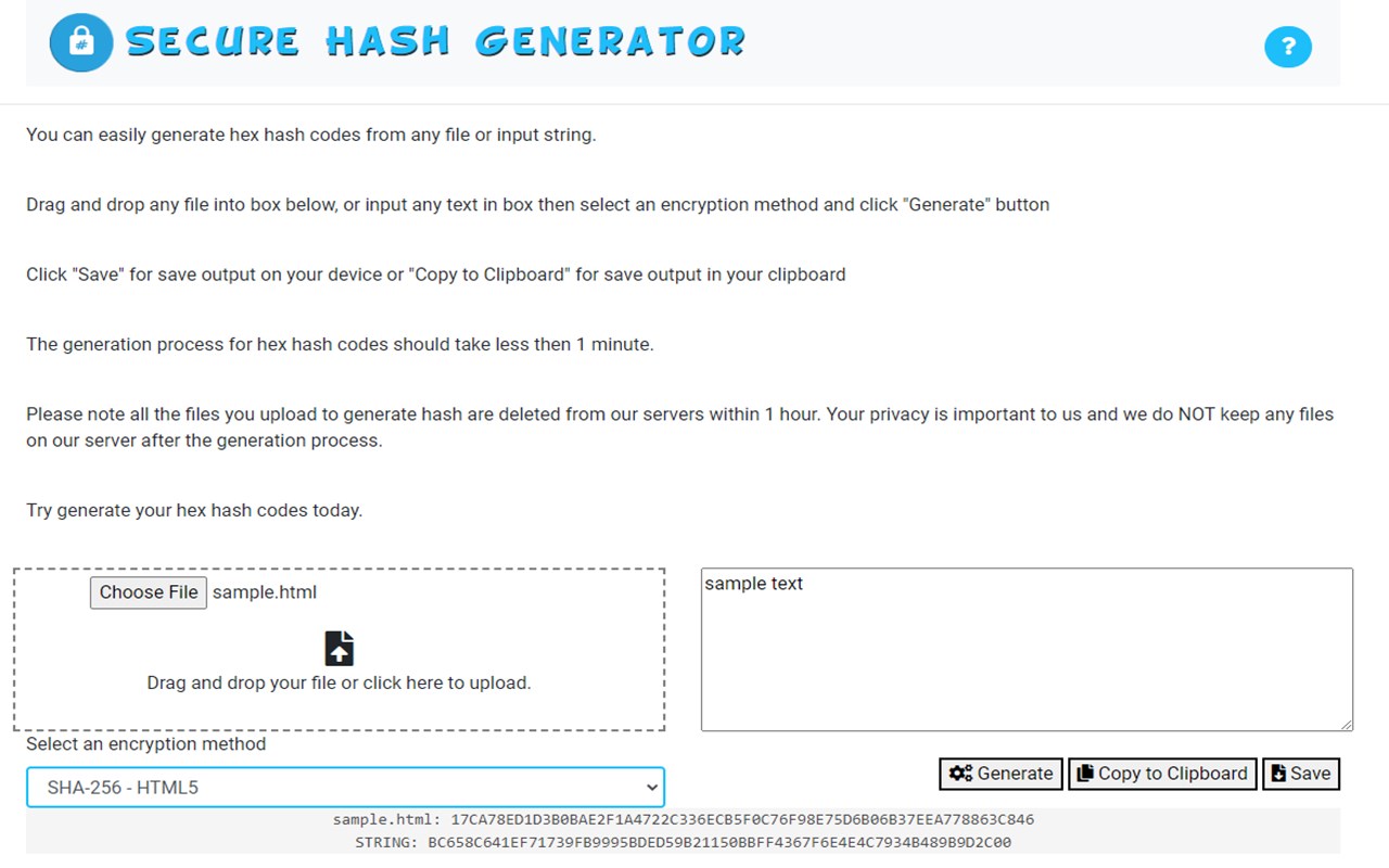 Secure Hash Generator