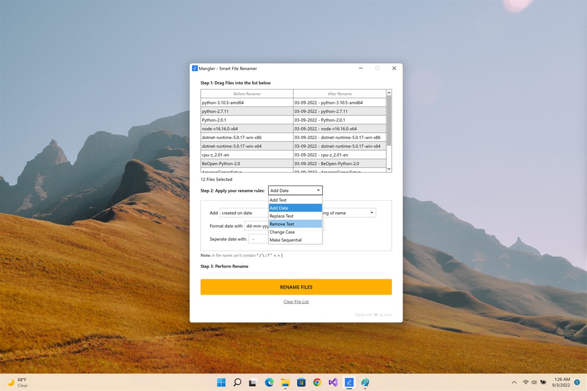 #2. Batch Smart File Renamer (Windows) Podle: EvlarSoft LLC