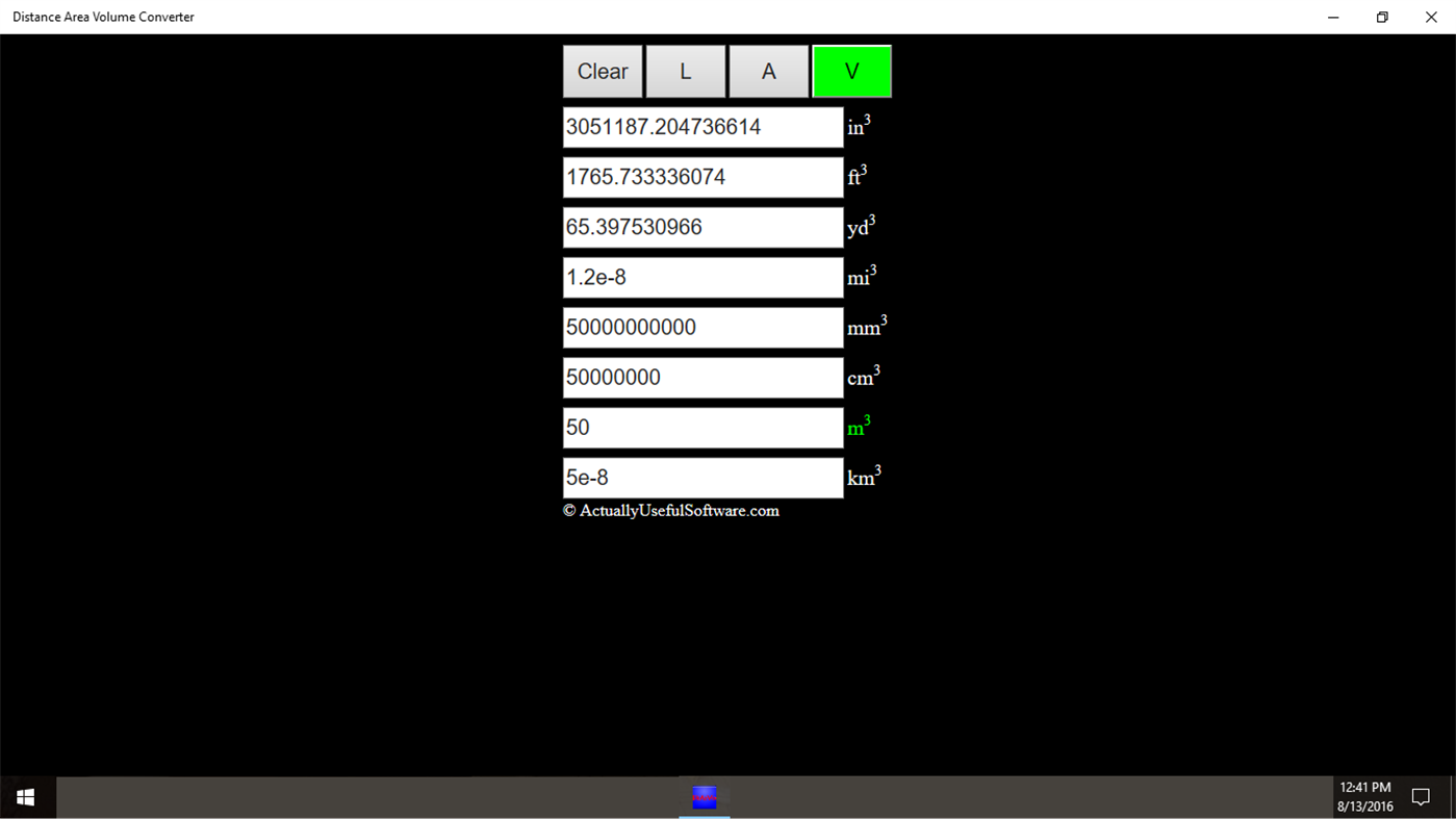 #3. Distance Area Volume Converter (Windows) Podle: ActuallyUsefulSoftware.com