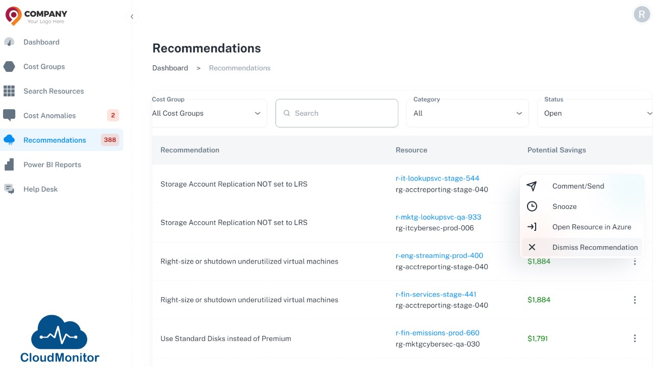 Snapshot 6 of CloudMonitor Enterprise FinOps (FOCUS) - Azure Cost Management & Optimization
