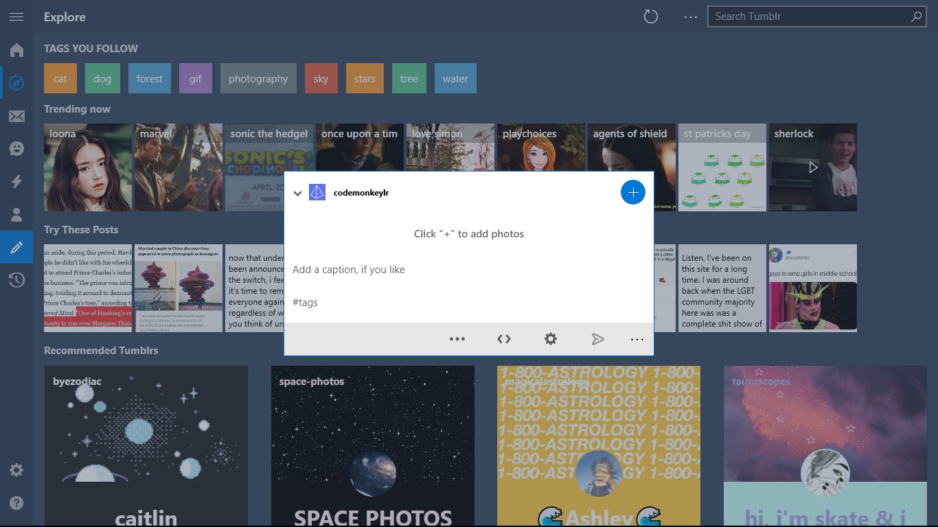 Ouga - Tumblr App - Free download and install on Windows | Microsoft Store, image size:1366x768