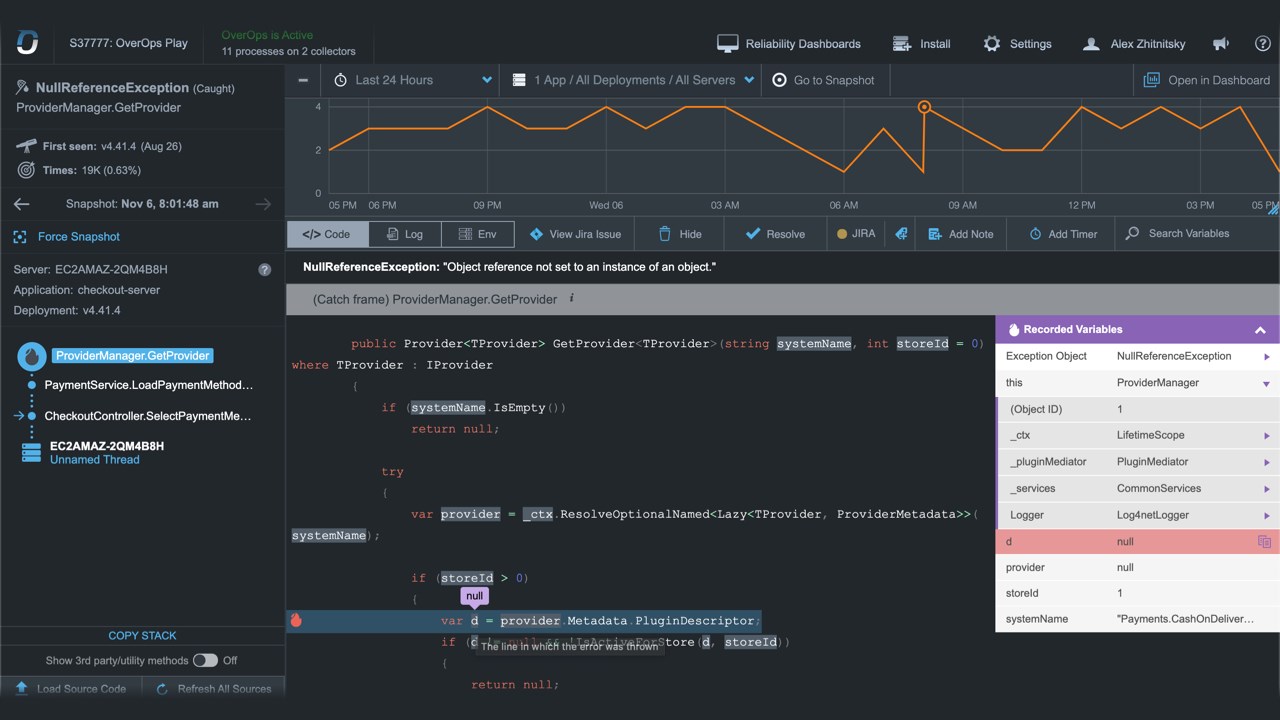Snapshot 3 of OverOps for Azure