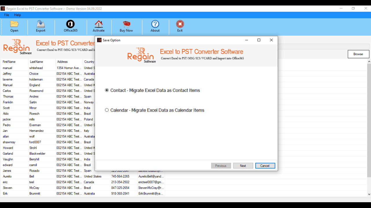 Snapshot 2 of Regain for CSV to vCard Converter