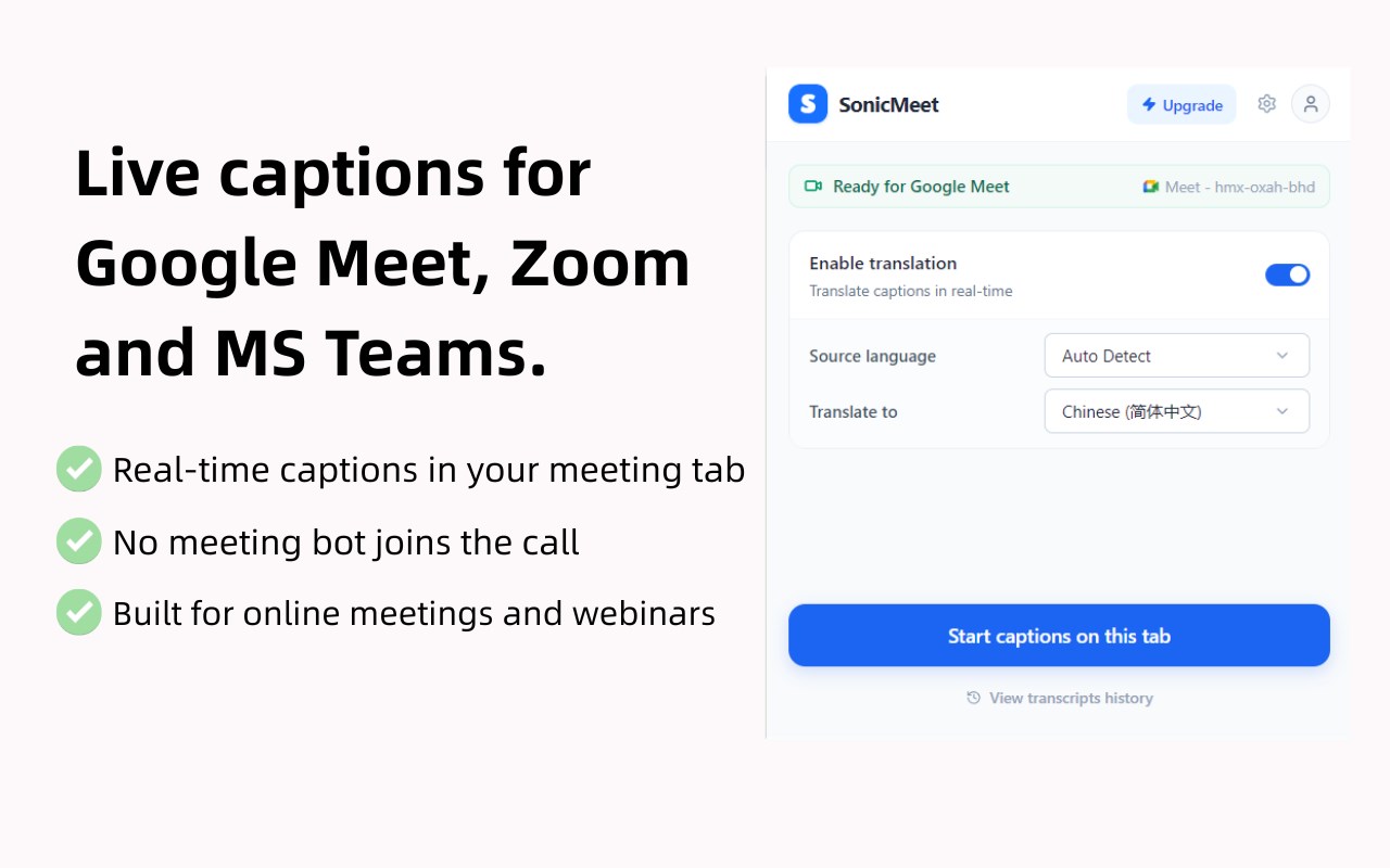Live Captions & Translation for Google Meet, Zoom and MS Teams