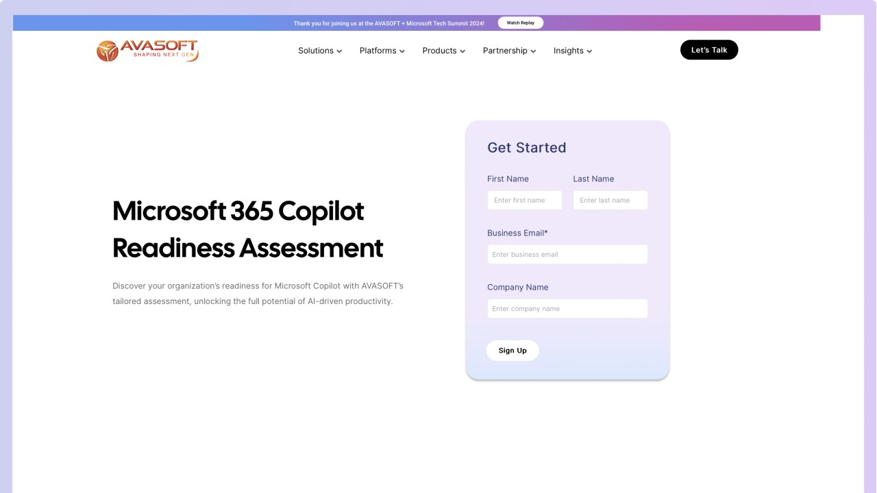 Snapshot 1 of AVASOFT Microsoft 365 Assessment for Copilot Readiness