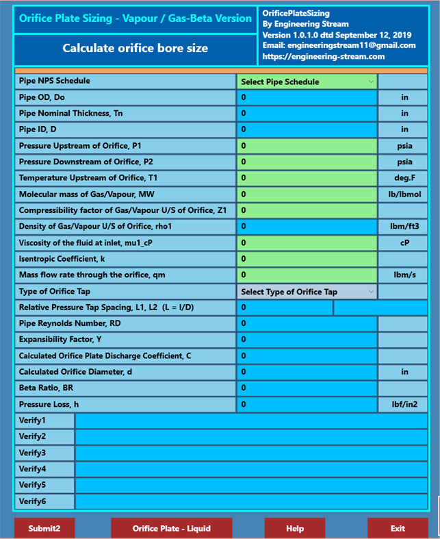 #2. Orifice Plate Sizing (Windows) Bởi: Engineering-Stream