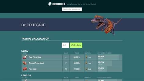 Dododex Taming Calculator for Ark: Survival Evolved Screenshots 1
