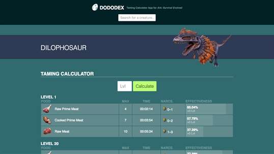 Dododex Taming Calculator for Ark: Survival Evolved screenshot 1