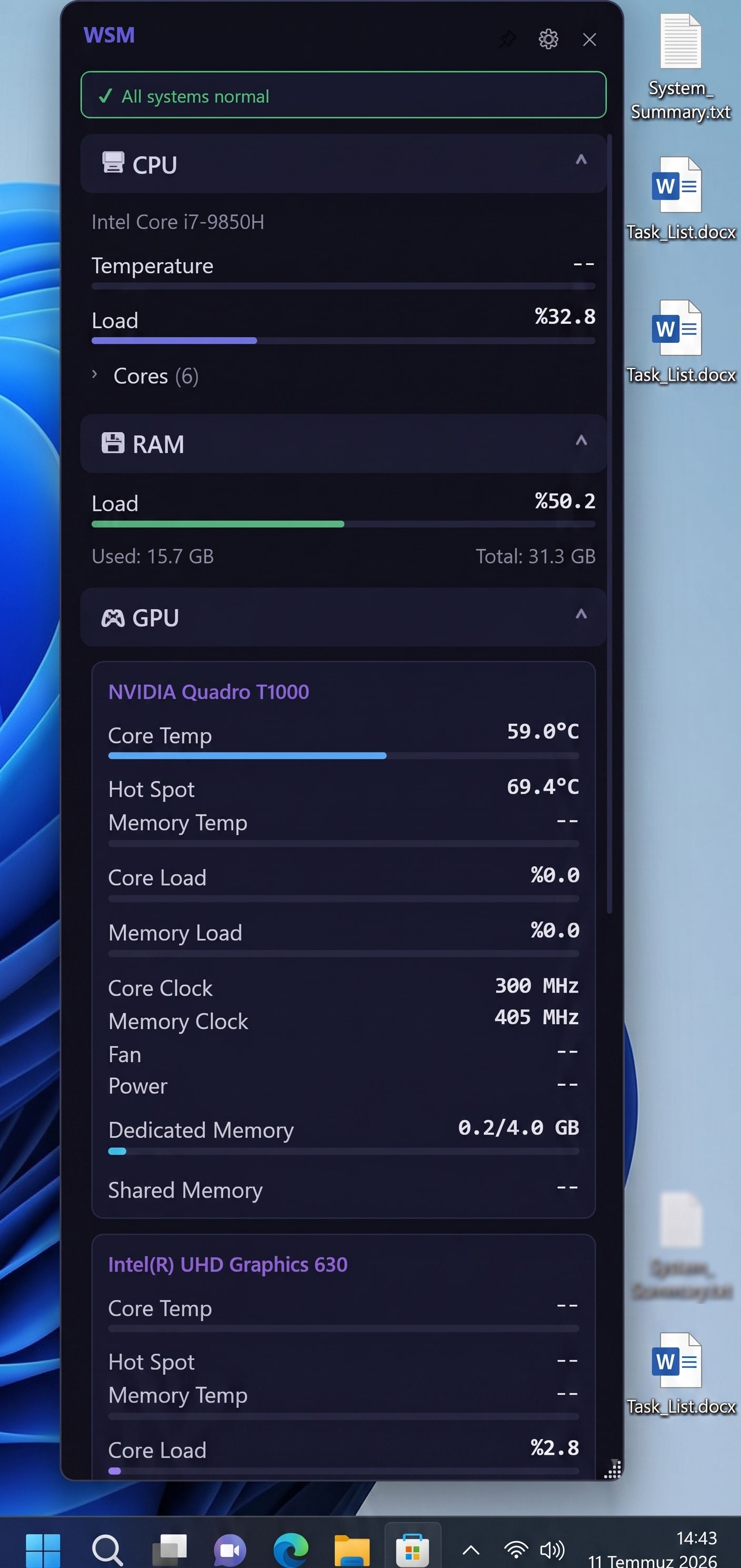 WSM System Monitor screenshot