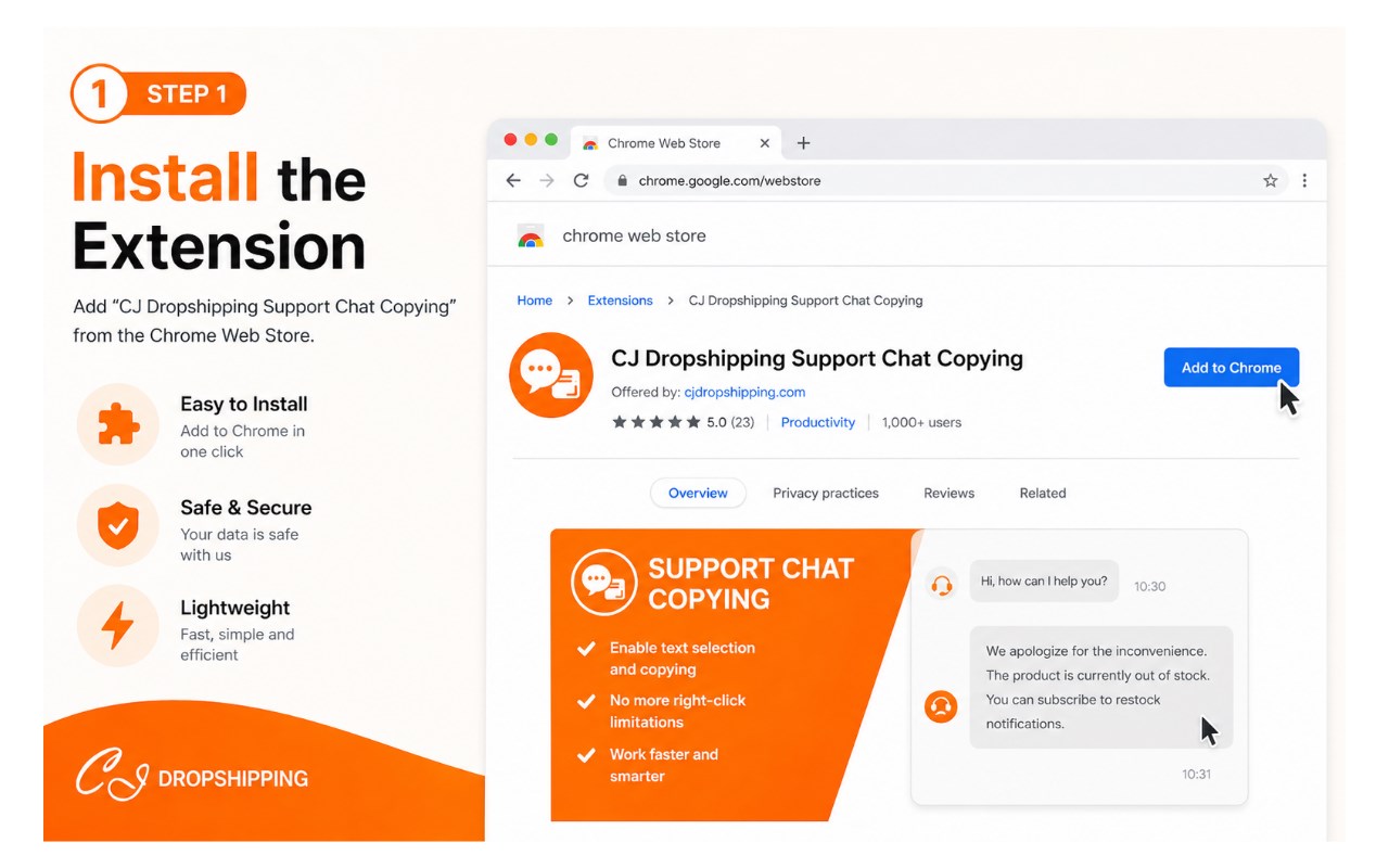CJDropshipping Support Chat Copying