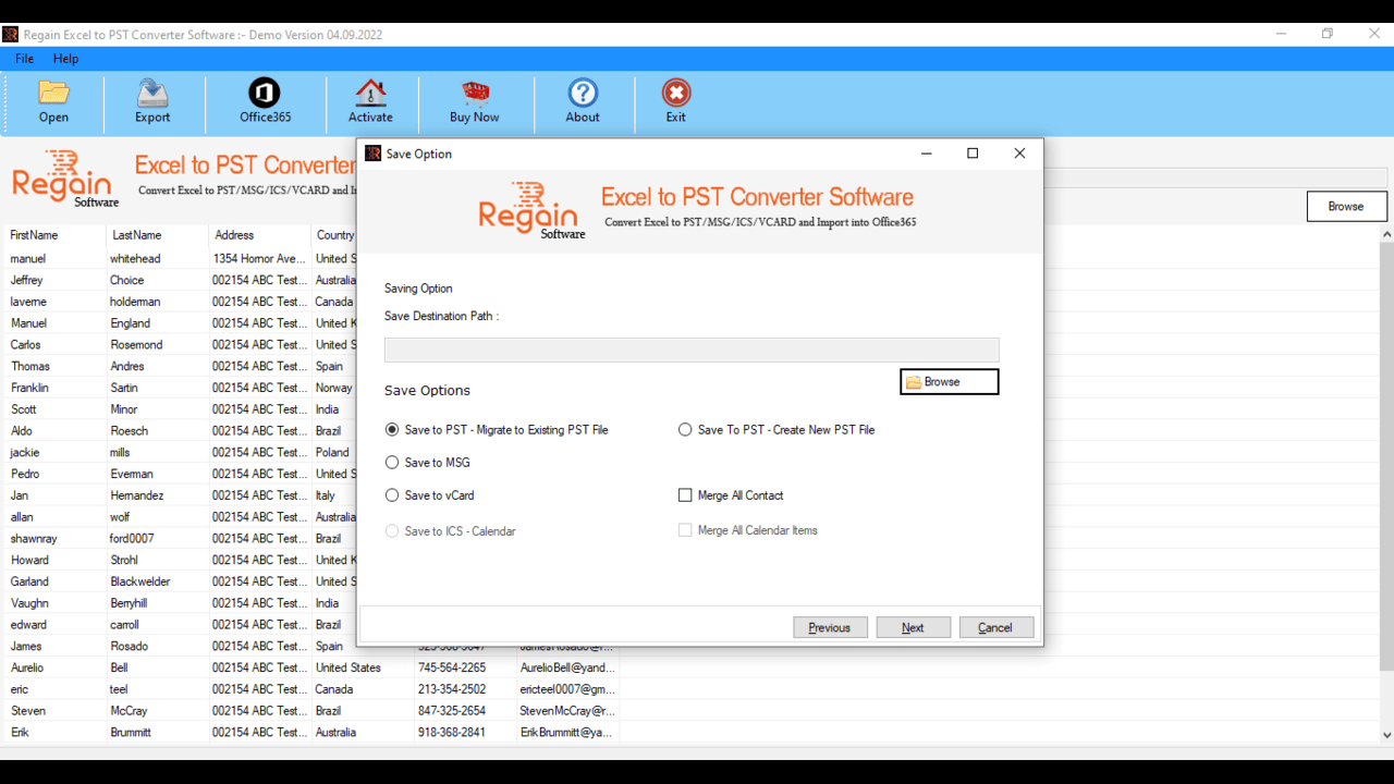 Snapshot 4 of Regain for CSV to vCard Converter