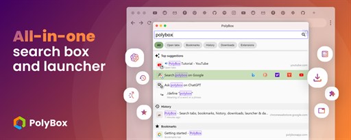 PolyBox - ChatGPT launcher and prompts, search tabs, bookmarks, history marquee promo image