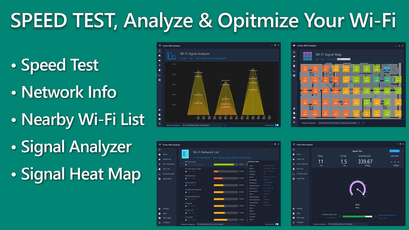 #1. Turbo WiFi Analyzer - Speed Test, Analyze & Optimize Wi-Fi (Windows) 由: HUXSoft