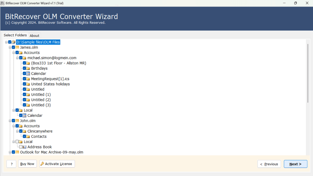 Snapshot 3 of BitRecover for OLM to vCard Converter