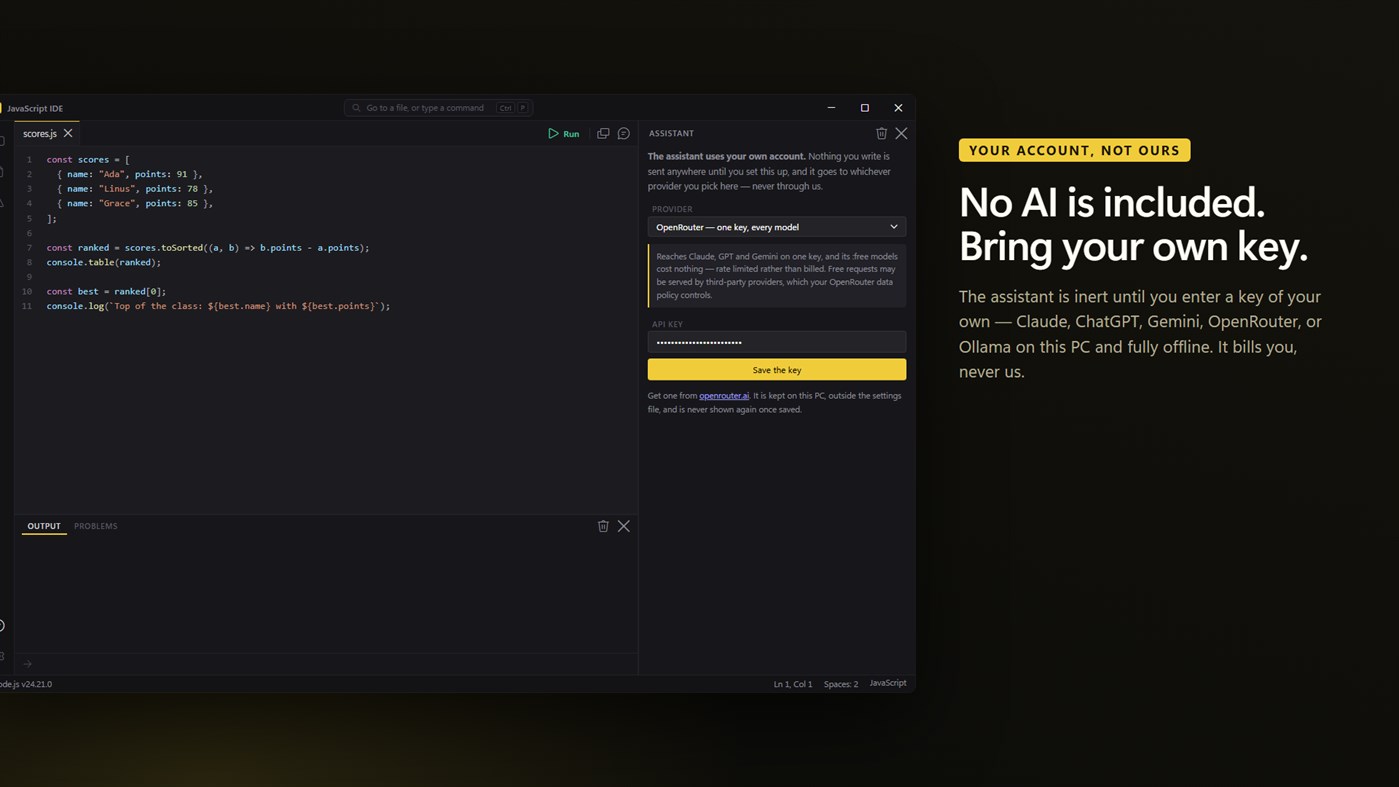 #4. Simple JavaScript Runner (Windows) De: EvlarSoft LLC