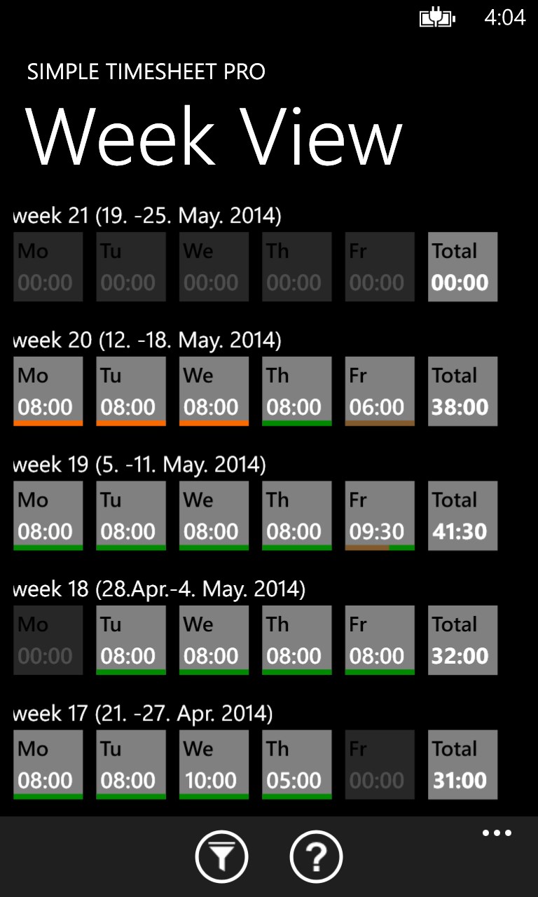 Simple Timesheet Pro for Windows 10 Mobile