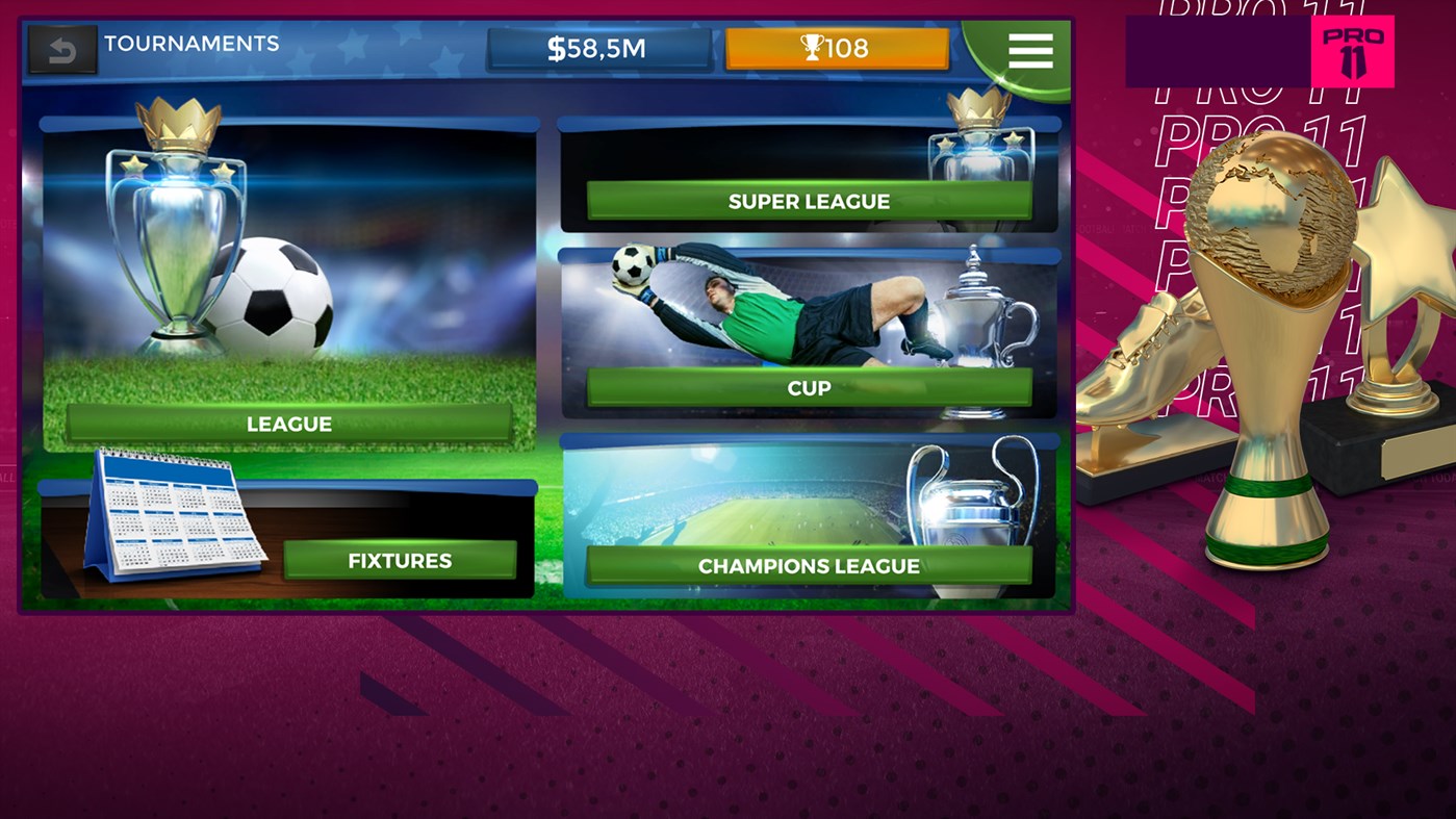 #5. Pro 11 - Football Manager Game (Windows) De: Trophy Games ApS