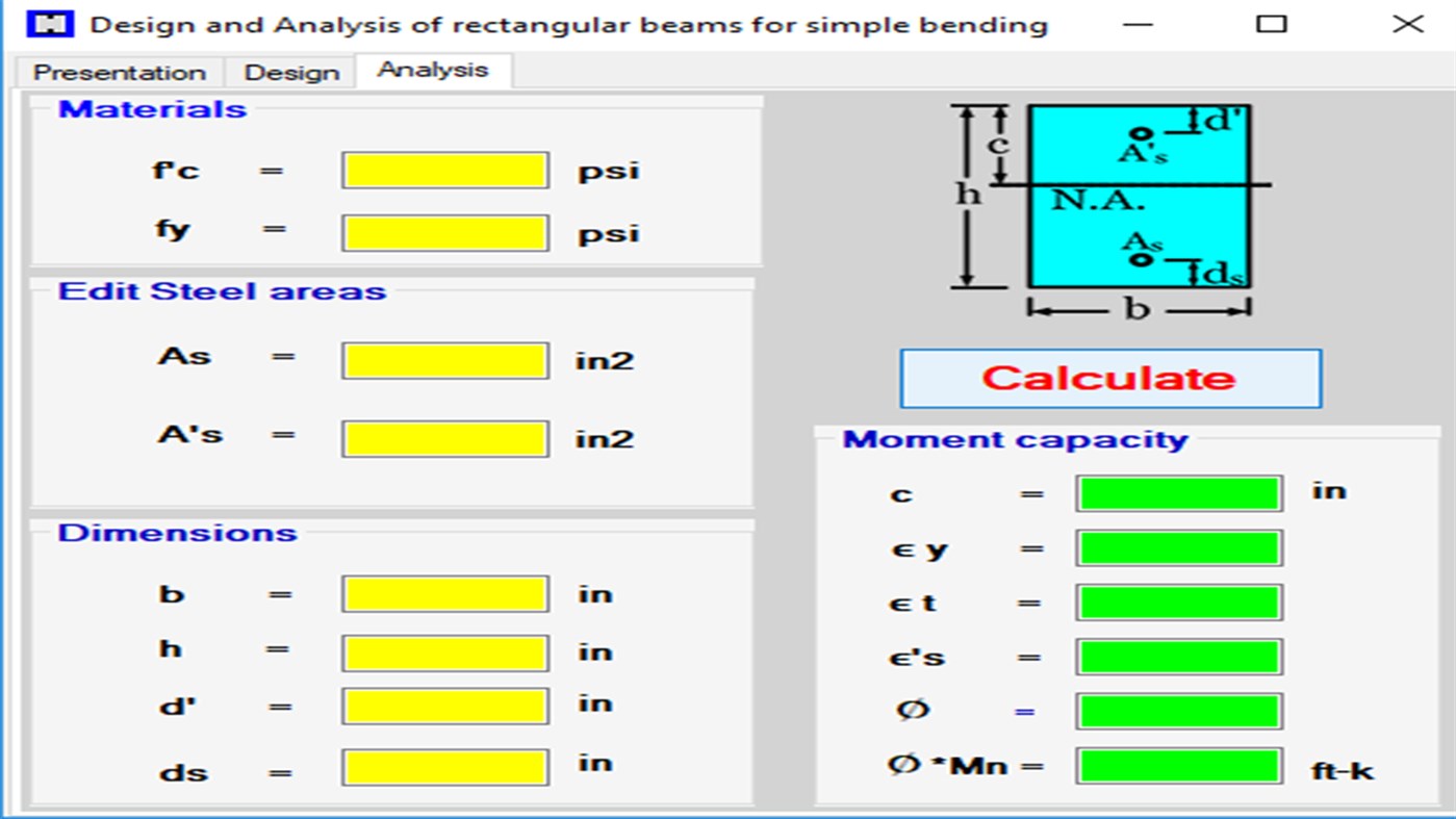 #2. Flexural Design & Analysis of Rectangular Beams (ACI318-14) (Windows) 由: BSAIBES Engineering
