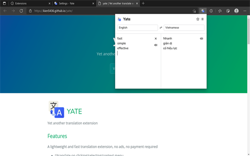 Yate - Efficient Translation Extension