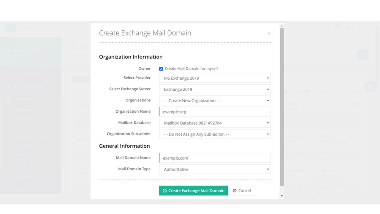 Snapshot 4 of Hosted Exchange Server Web Management Control Panel