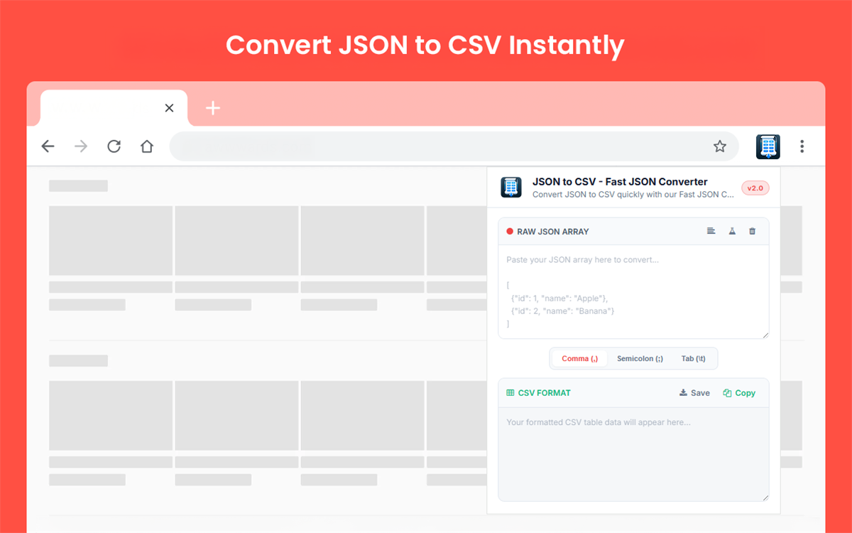 JSON to CSV - Fast JSON Converter