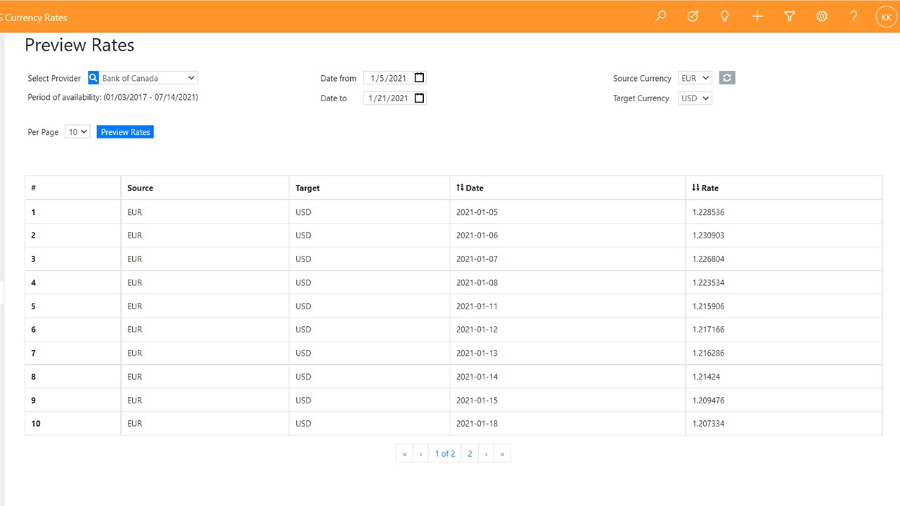 Snapshot 3 of S Currency Rates for Dynamics 365