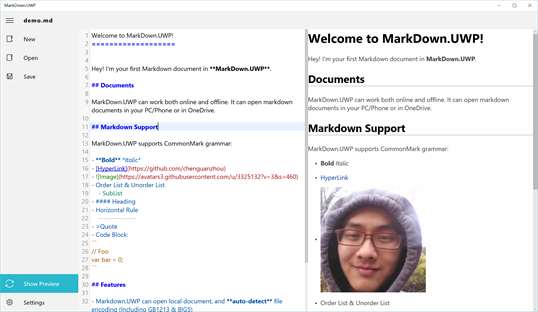 MarkDown.UWP screenshot 1