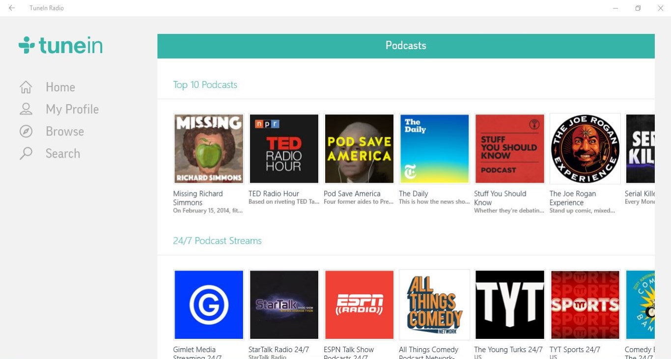 TuneIn Radio for Windows 10
