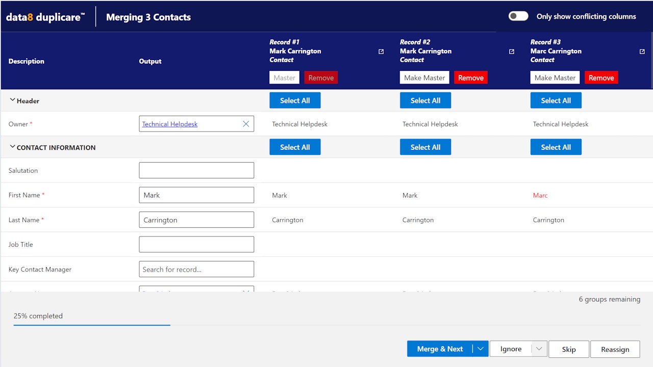 Snapshot 3 of Data8 Duplicare™ – Powerful Duplicate Detection & Data Deduplication for Microsoft Dynamics 365