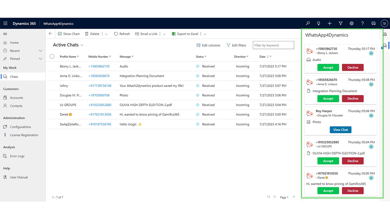 Snapshot 8 of WhatsApp Chat and Instant Messaging in Dynamics 365 CRM - WhatsApp4Dynamics
