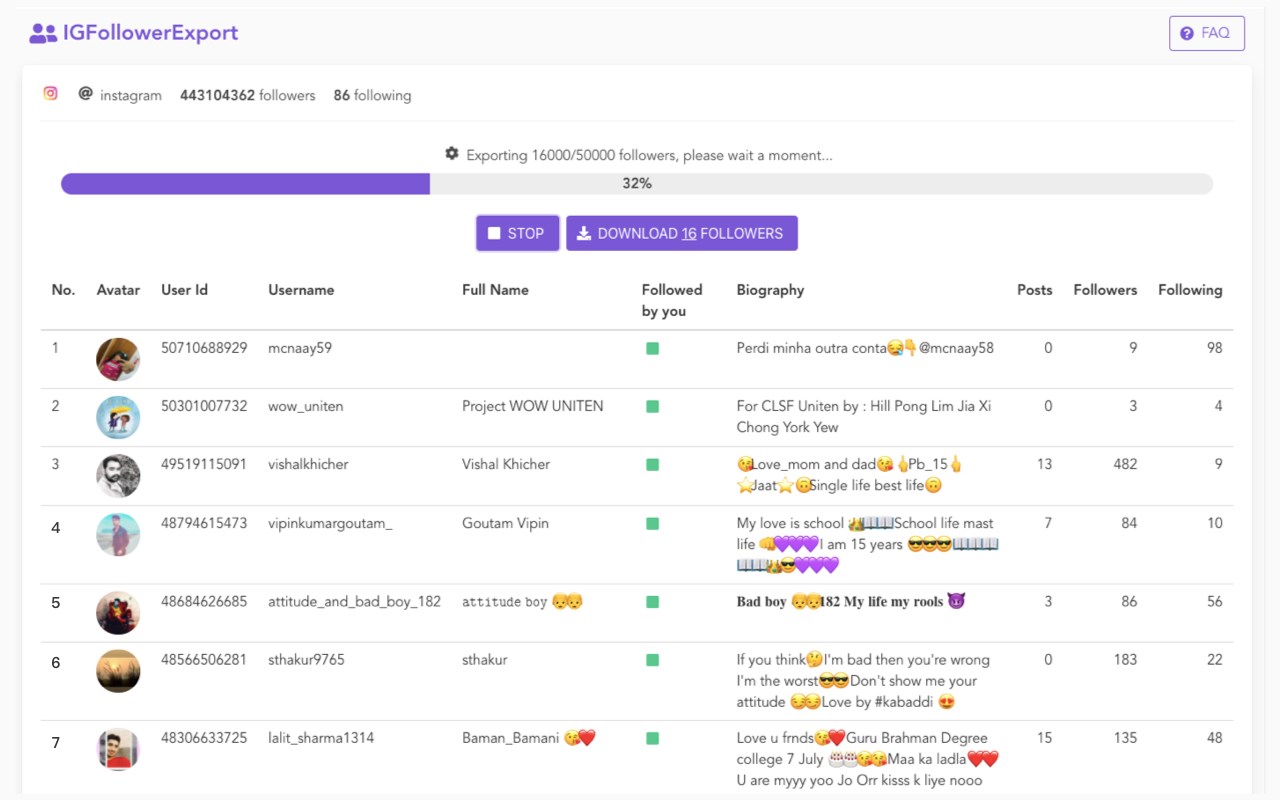 IGFollowerExport - Extract follower info