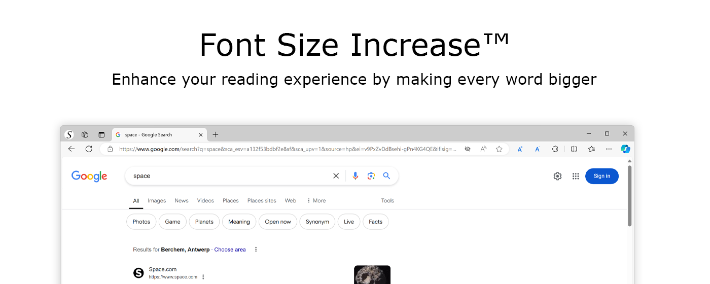 Font Size Increase for Microsoft Edge - Complemento de edge