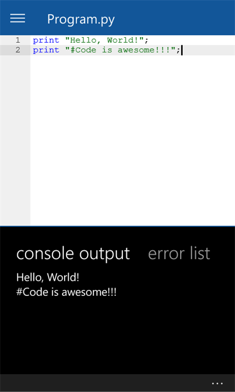 Screenshot: Editor with Output Pane