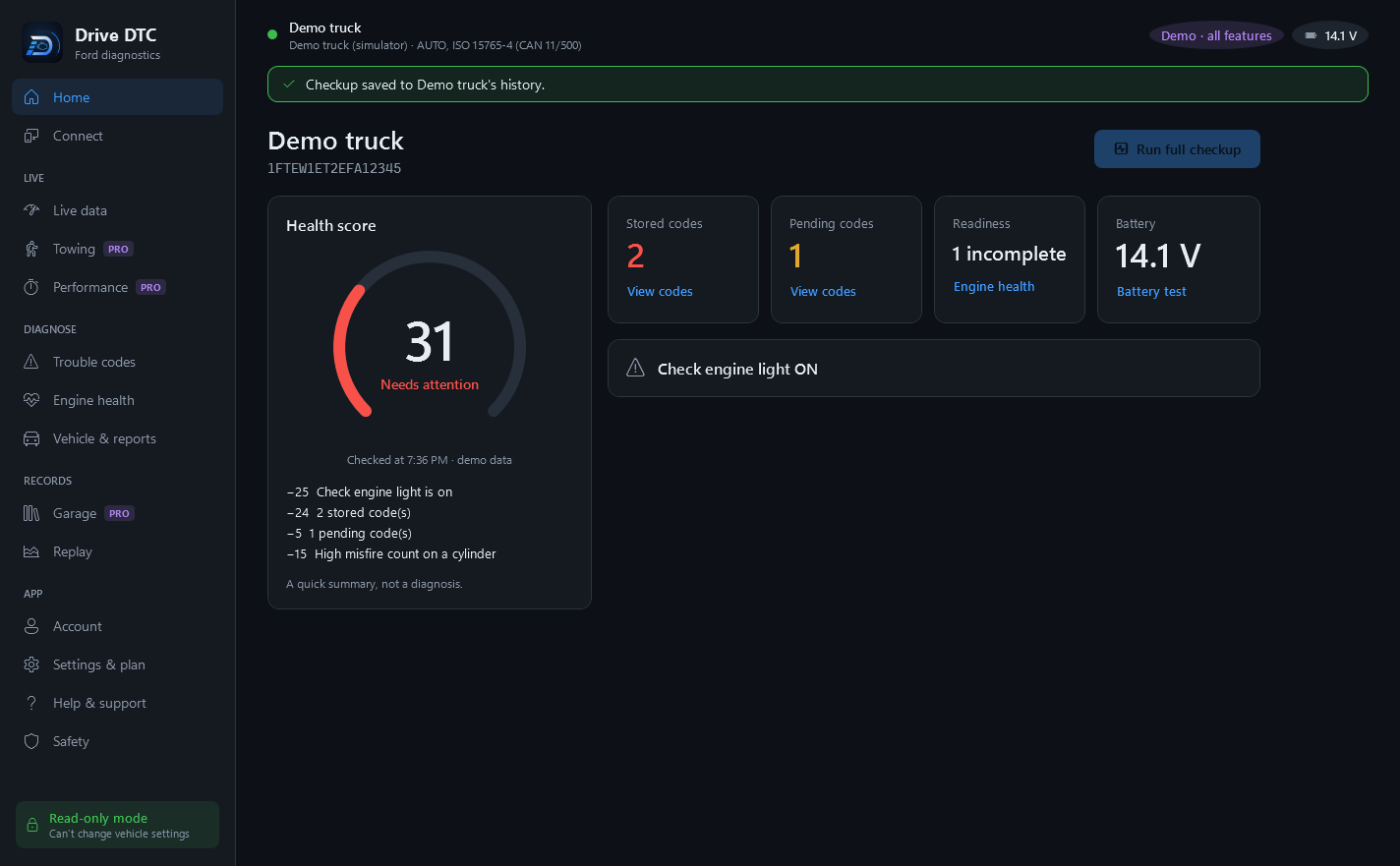 Drive DTC screenshot