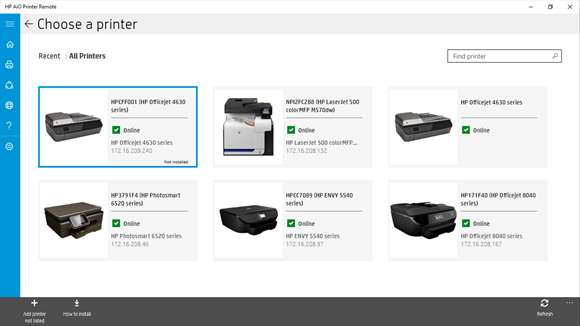 Screenshot: Connect to other HP printers on your network.