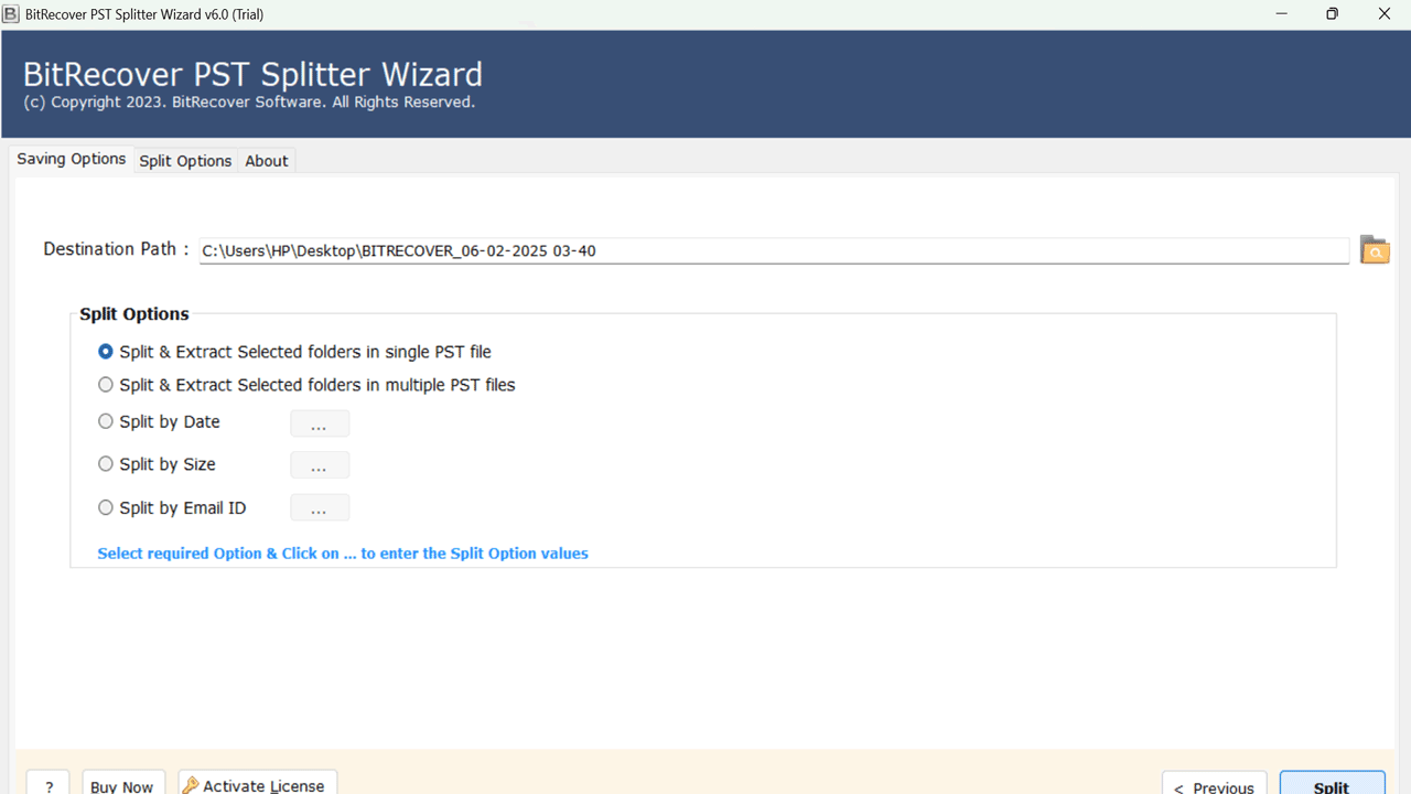 Snapshot 6 of BitRecover for PST Splitter