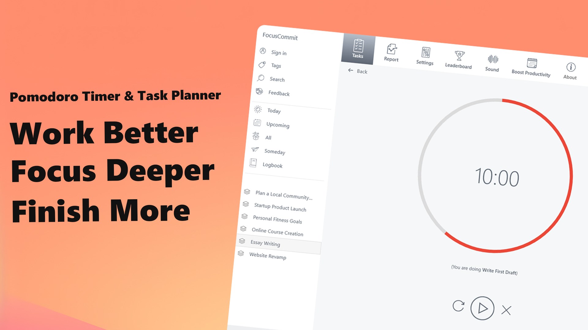 Focus Commit: Pomodoro Timer & Task Planner screenshot