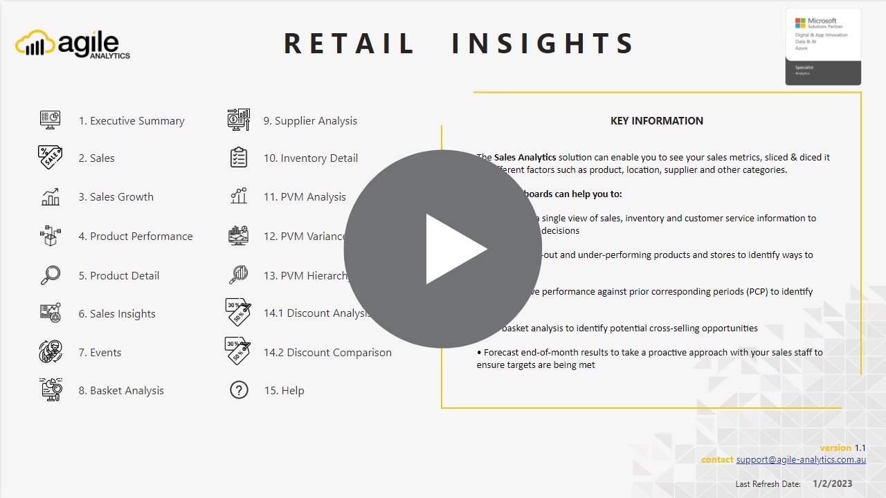 Snapshot 1 of Agile Retail Analytics - Power BI Dashboards