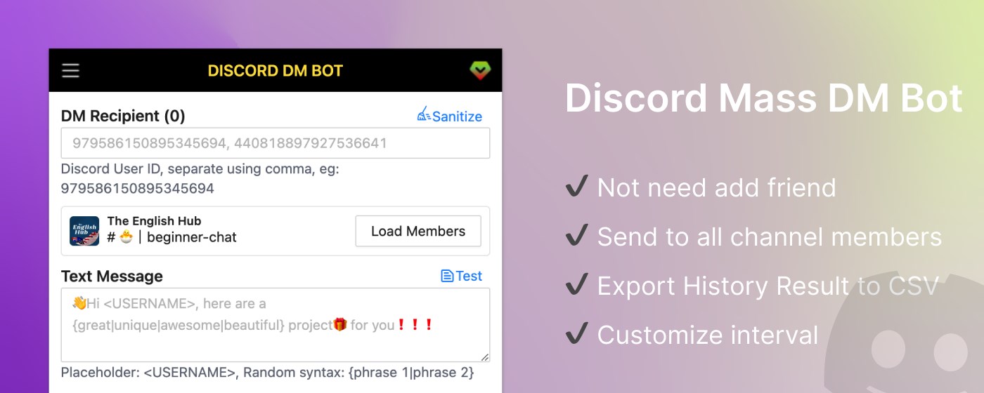 dSender - Mass DM bot for Discord™️ marquee promo image