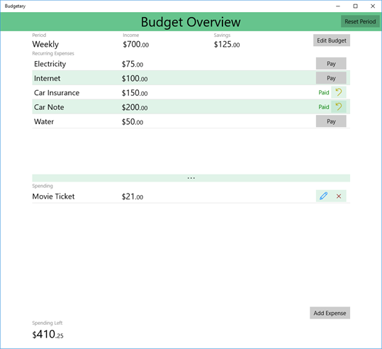 Budgetary screenshot 2