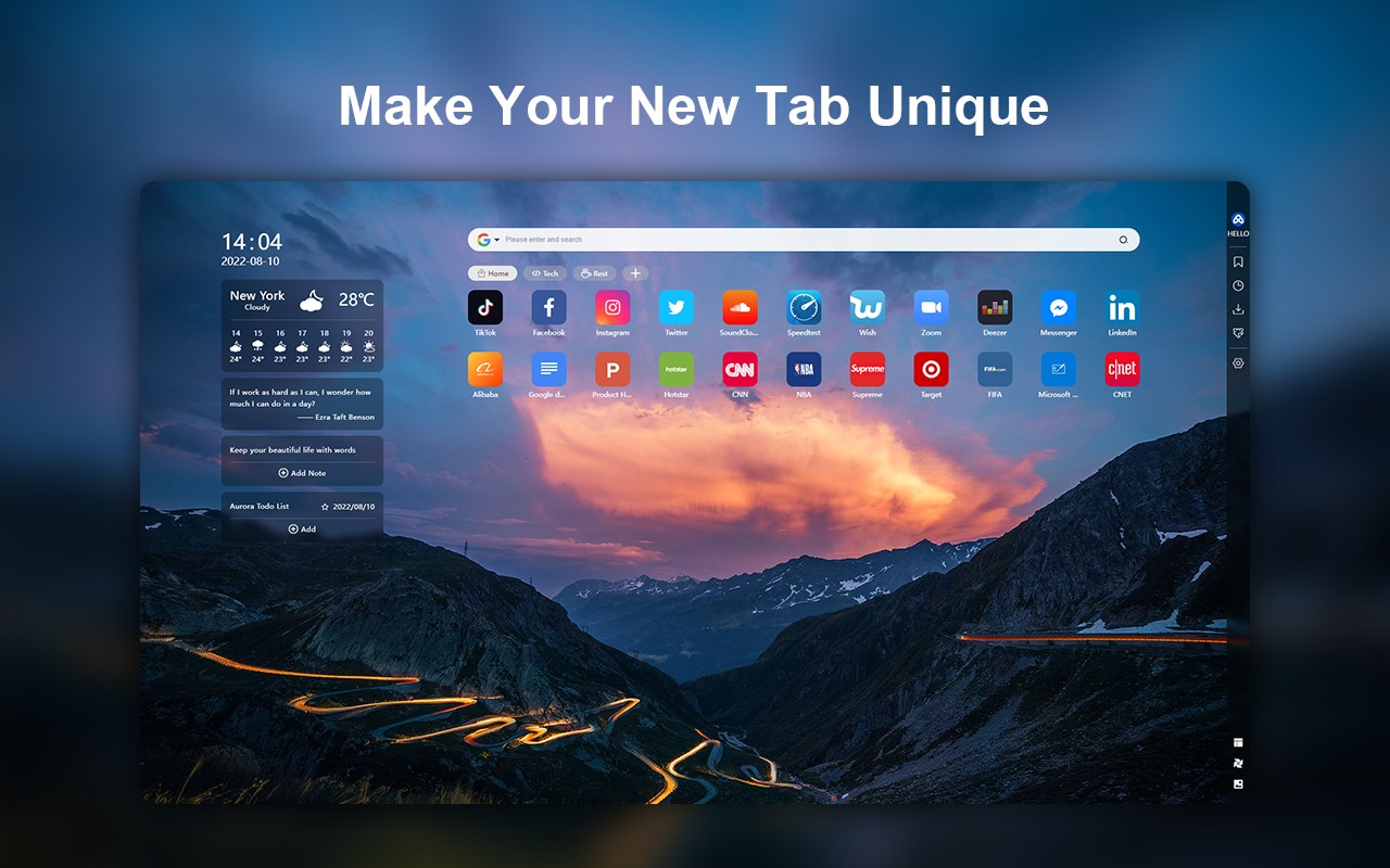Aurora: Productive and cozy new tab