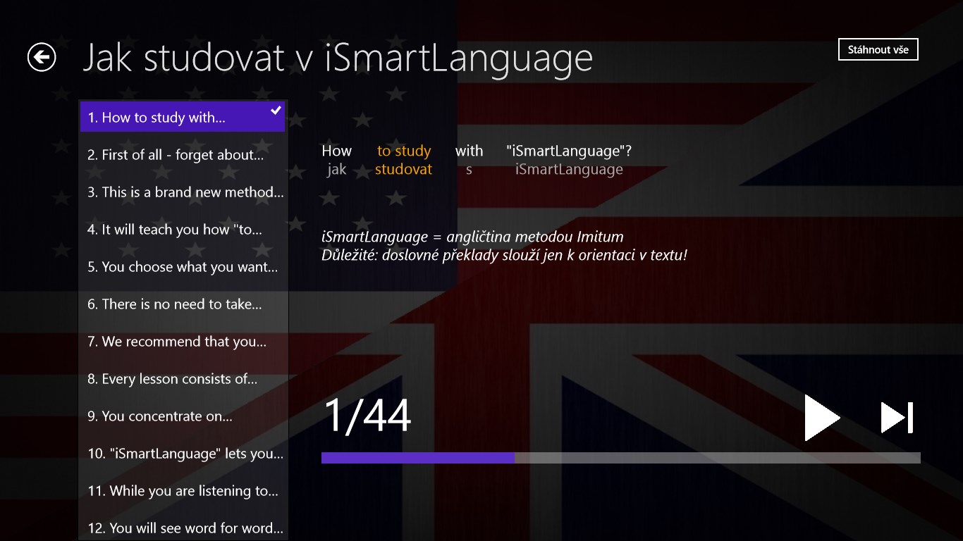 Seznam vět + samotná výuka angličtiny
