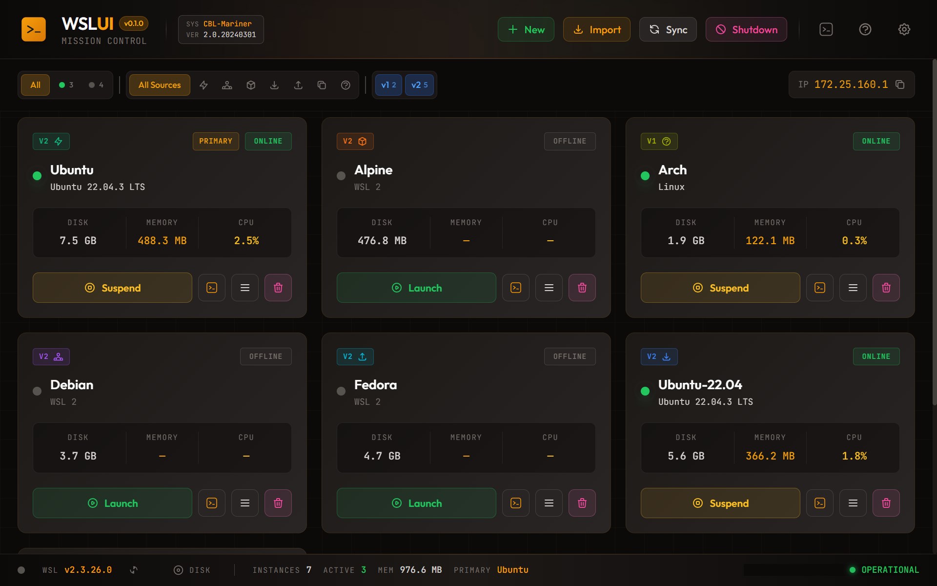 WSL UI screenshot