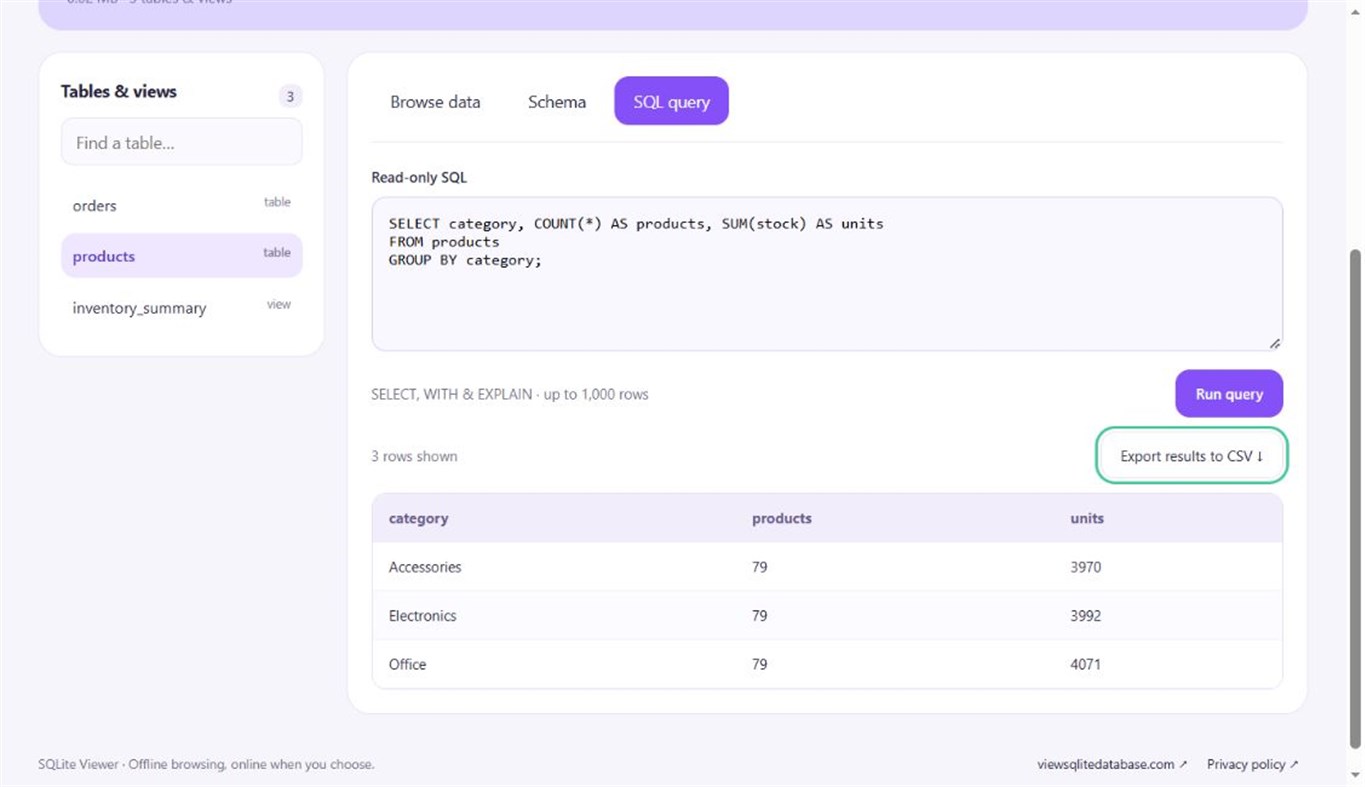 #4. SQLite Viewer by viewsqlitedatabase.com (Windows) Fejlesztő: AHFiles