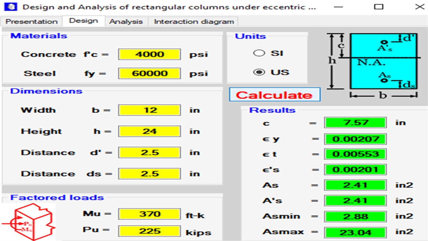 #5. Short rectangular columns for eccentric loading (Windows) Por: BSAIBES Engineering